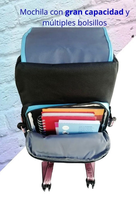 MOCHILA ESCOLAR BTS color celeste
