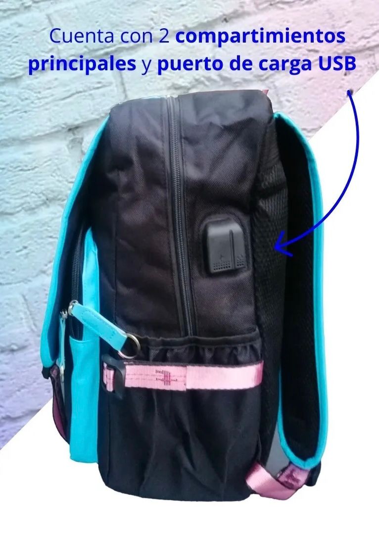 MOCHILA ESCOLAR BTS color celeste