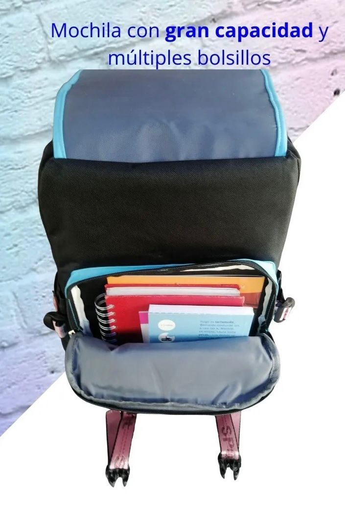 MOCHILA ESCOLAR BTS color celeste