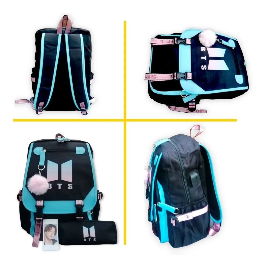 MOCHILA ESCOLAR BTS color celeste