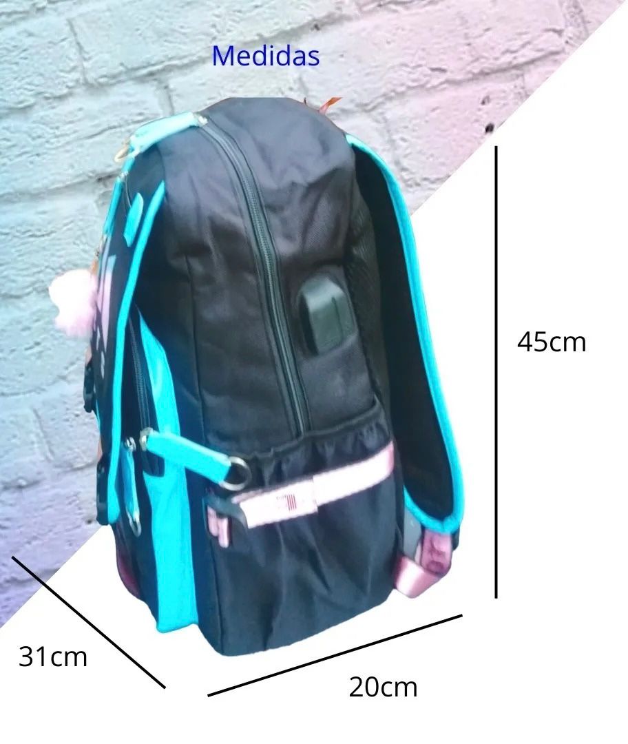 MOCHILA ESCOLAR BTS color celeste
